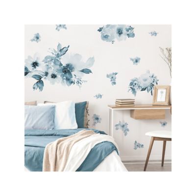 Image showing  Blue Watercolor Floral Giant Wall Decals