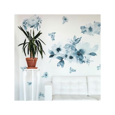 Image showing  Blue Watercolor Floral Giant Wall Decals