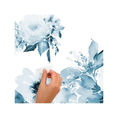Image showing  Blue Watercolor Floral Giant Wall Decals