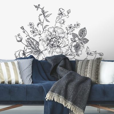 Image showing  Black & White Peony Giant Wall Decals