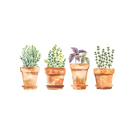 RoomMates Brown & Green Watercolor Potted Herbs Wall Decals