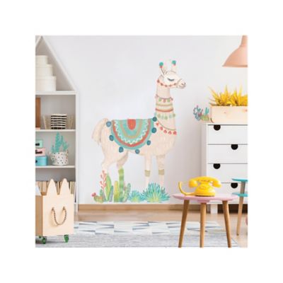 Image showing  Tan & Green & Blue Watercolor Llama Giant Wall Decals