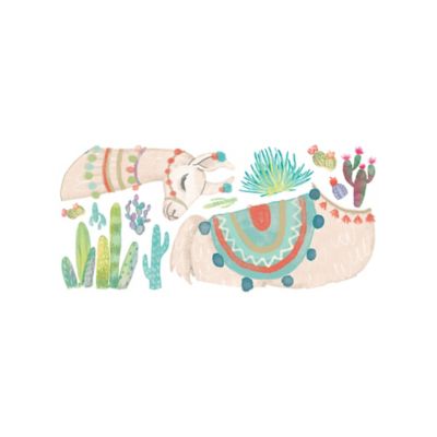 Image showing  Tan & Green & Blue Watercolor Llama Giant Wall Decals