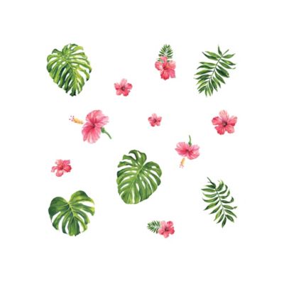 RoomMates Pink & Green & Orange Tropical Hibiscus Flower Wall Decals
