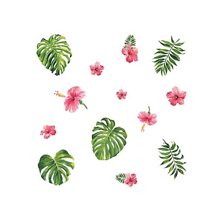 RoomMates Pink & Green & Orange Tropical Hibiscus Flower Wall Decals