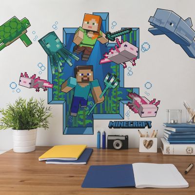 Image showing  Blue/Pink/Green Minecraft Peel and Stick Giant Wall Decal