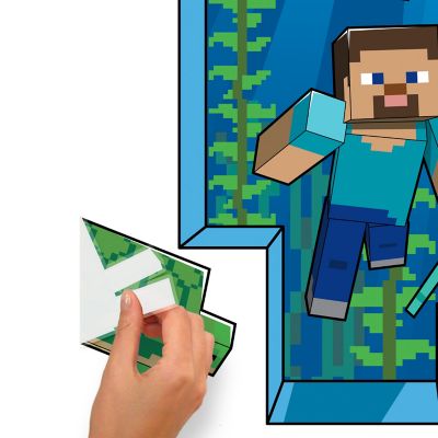 Image showing  Blue/Pink/Green Minecraft Peel and Stick Giant Wall Decal