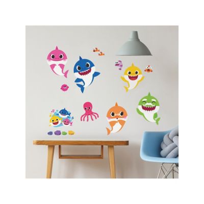 Image showing  Blue & Pink & Yellow Baby Shark Wall Decals