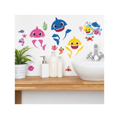 Image showing  Blue & Pink & Yellow Baby Shark Wall Decals