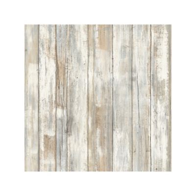 RoomMates Neutral Distressed Wood Tan Peel & Stick Wallpaper