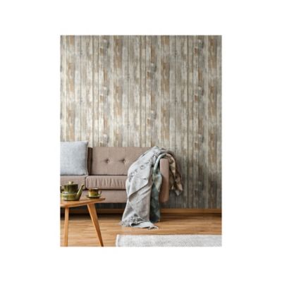 Image showing  Neutral Distressed Wood Tan Peel & Stick Wallpaper