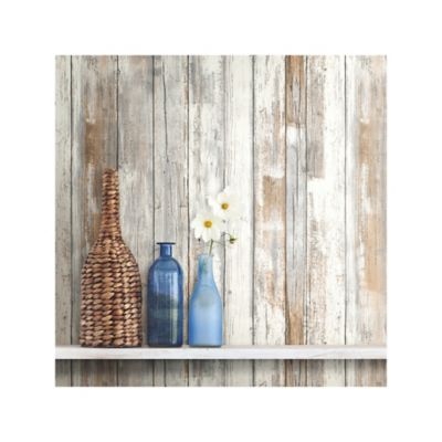 Image showing 5 th RoomMates Neutral Distressed Wood Tan Peel & Stick Wallpaper