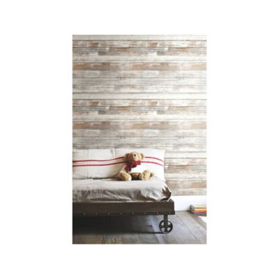 Image showing 8 th RoomMates Neutral Distressed Wood Tan Peel & Stick Wallpaper