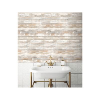 Image showing 9 th RoomMates Neutral Distressed Wood Tan Peel & Stick Wallpaper