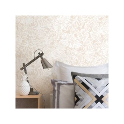 Image showing  Batik Tropical Leaf Peel & Stick Wallpaper, Beige