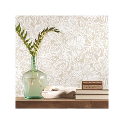 Image showing  Batik Tropical Leaf Peel & Stick Wallpaper, Beige