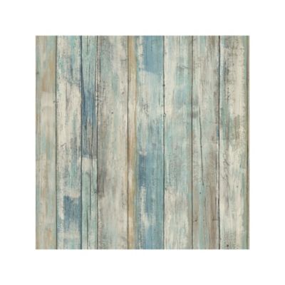 RoomMates Blue Distressed Wood Blue Peel & Stick Wallpaper