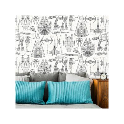 Image showing  Blue Star Wars Blueprint Peel & Stick Wallpaper