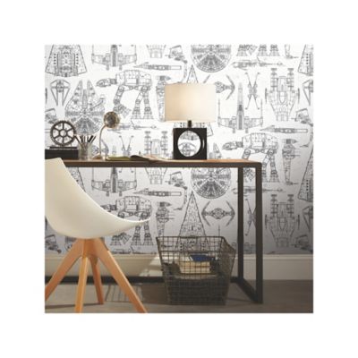 Image showing  Blue Star Wars Blueprint Peel & Stick Wallpaper