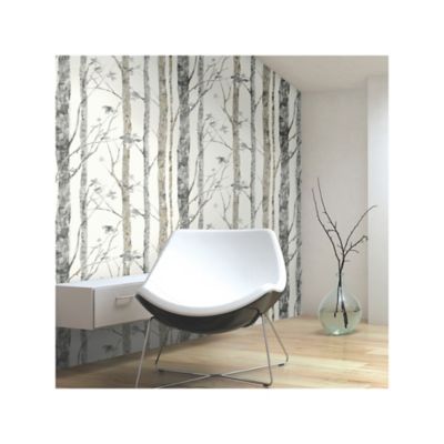 Image showing 5 th RoomMates White & Brown Birch Trees Peel & Stick Wallpaper