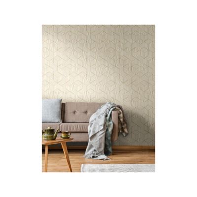 Image showing  Stripped Hexagon Peel & Stick Wallpaper, White and Gold