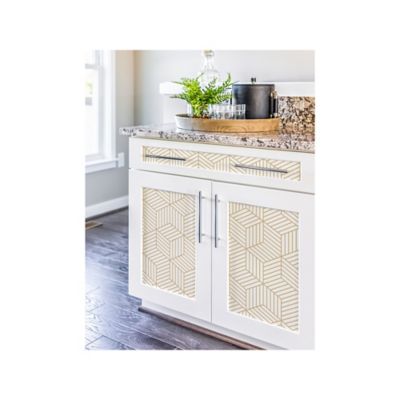 Image showing  Stripped Hexagon Peel & Stick Wallpaper, White and Gold