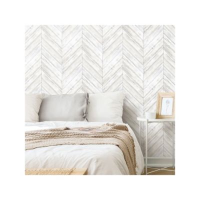 Image showing  Herringbone Wood Boards Peel & Stick Wallpaper, White and Tan