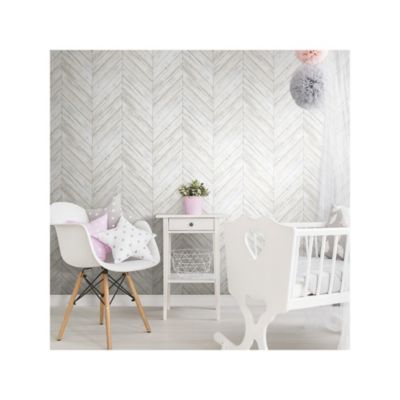 Image showing  Herringbone Wood Boards Peel & Stick Wallpaper, White and Tan