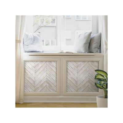 Image showing  Herringbone Wood Boards Peel & Stick Wallpaper, White and Tan