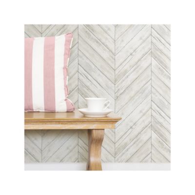 Image showing  Herringbone Wood Boards Peel & Stick Wallpaper, White and Tan
