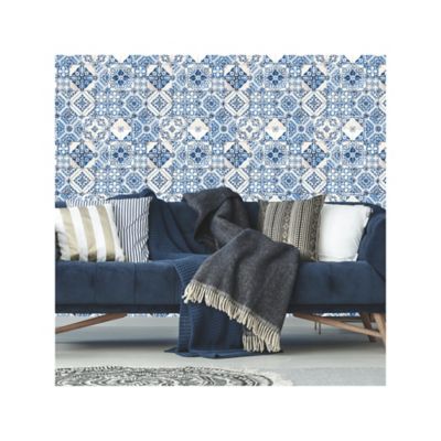Image showing  Blue Mediterranian Tile Peel & Stick Wallpaper