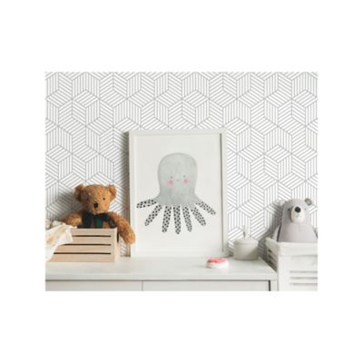 Image showing  Stripped Hexagon Peel & Stick Wallpaper, White and Grey