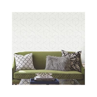 Image showing  Stripped Hexagon Peel & Stick Wallpaper, White and Grey