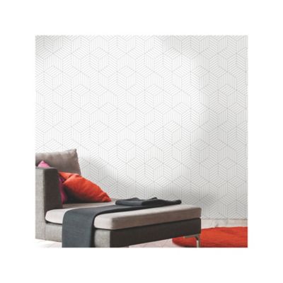 Image showing  Stripped Hexagon Peel & Stick Wallpaper, White and Grey