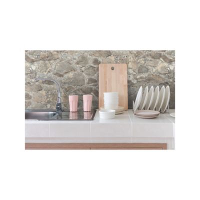 Image showing 5 th RoomMates Grey and Almond Weathered Stone Peel and Stick Wallpaper