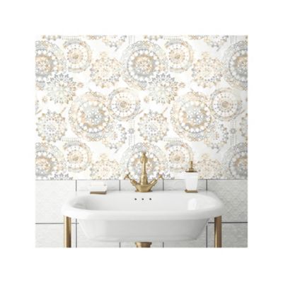 Image showing  Bohemian Peel & Stick Wallpaper, Tan and Blue