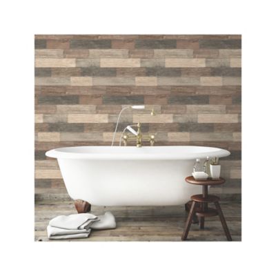 Image showing  Brown Dark Weathered Plank Peel & Stick Wallpaper