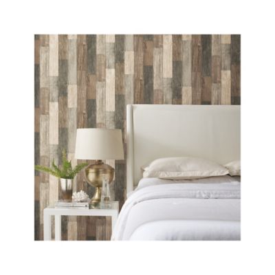 Image showing  Brown Dark Weathered Plank Peel & Stick Wallpaper