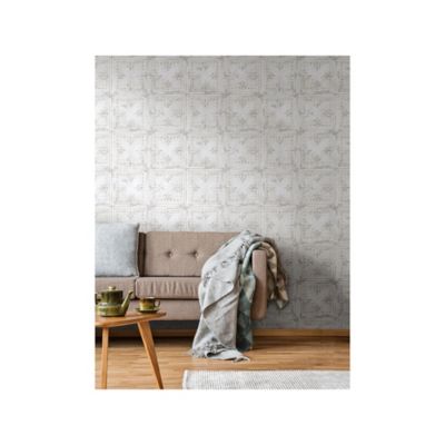 Image showing  White Tin Tile Peel & Stick Wallpaper