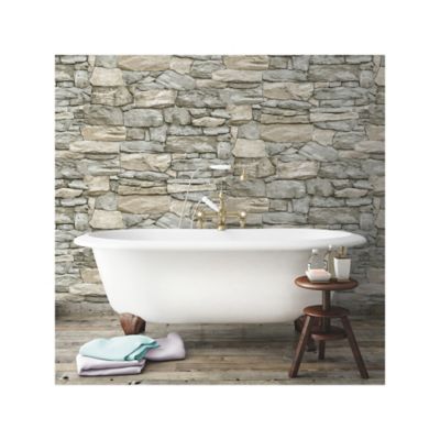 Image showing  Grey & Taupe Stone Peel & Stick Wallpaper