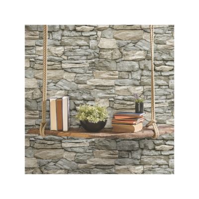 Image showing  Grey & Taupe Stone Peel & Stick Wallpaper