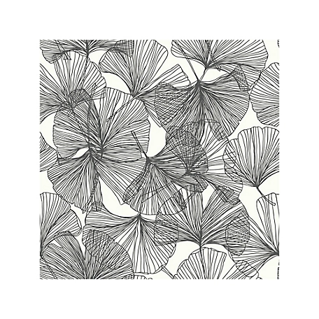 RoomMates Ginkgo Leaves Peel & Stick Wallpaper, Black and White