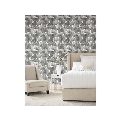 Image showing  Ginkgo Leaves Peel & Stick Wallpaper, Black and White