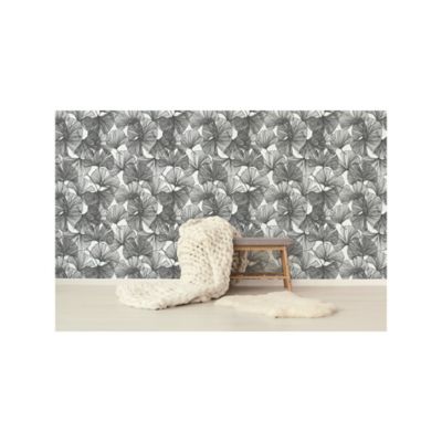 Image showing  Ginkgo Leaves Peel & Stick Wallpaper, Black and White