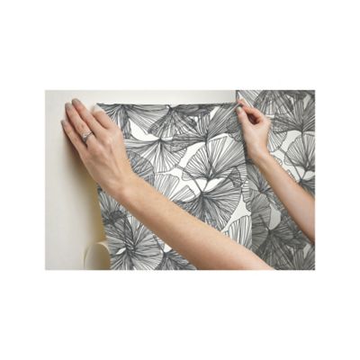 Image showing 5 th RoomMates Ginkgo Leaves Peel & Stick Wallpaper, Black and White