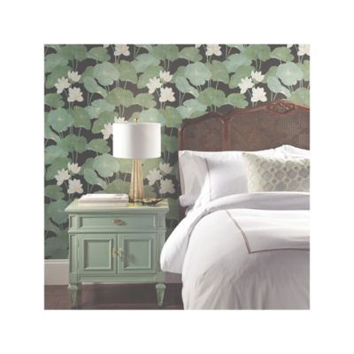 Image showing  Lily Pad Peel & Stick Wallpaper, Black and Green