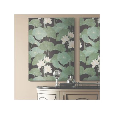 Image showing  Lily Pad Peel & Stick Wallpaper, Black and Green
