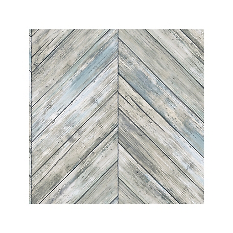 RoomMates Herringbone Wood Boards Peel & Stick Wallpaper, Blue and Tan