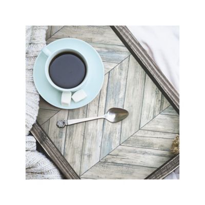 Image showing  Herringbone Wood Boards Peel & Stick Wallpaper, Blue and Tan