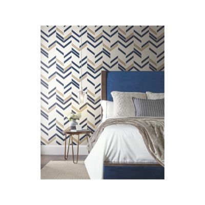 Image showing  Blue Chevron Stripe Peel & Stick Wallpaper
